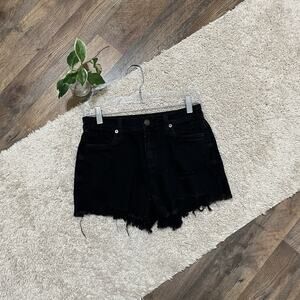 Aerie XS Black Raw Frayed Hem Mid-Rise Distressed Denim Shorts